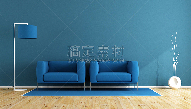 起居室,蓝色,软垫,镶花地板,水平画幅,墙,无人,地毯,灯,家具