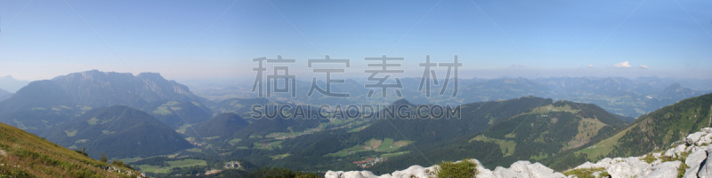 贝希特斯加登地区,萨尔茨堡,全景,巴德莱森哈尔,哈兰哈雷恩,平缓的阿尔卑斯山麓,贝希特斯加登,巴伐利亚阿尔卑斯山区,萨尔茨堡州,度假胜地