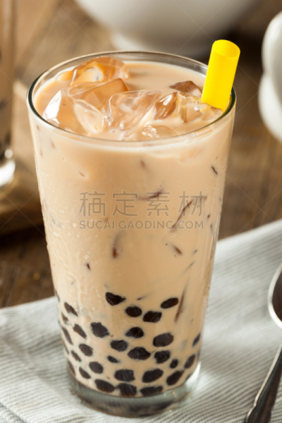 珍珠奶茶,自制的,木薯布丁,牛奶,垂直画幅,液体,冰块,寒冷,无人,冰