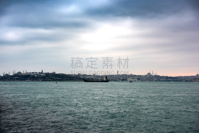 多云,天气,博斯普鲁斯海峡,伊斯坦布尔,货船,比例,韧性,云,简单,船尾波