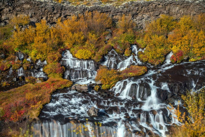 Hraunfossar waterfall in Iceland. Autumn