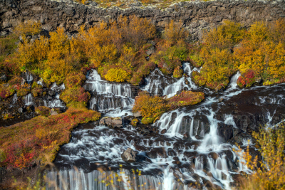 Hraunfossar waterfall in Iceland. Autumn
