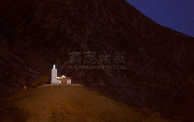 舍夫沙万,山,清真寺,摩洛哥,在上面,一只动物,麦地那区,水平画幅,夜晚,无人
