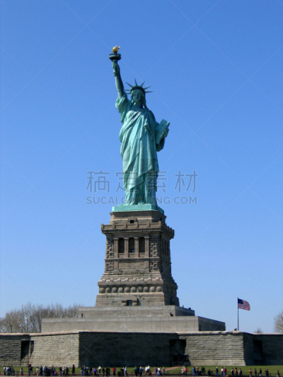 天空,蓝色,自由女神像,埃利斯岛,垂直画幅,新的,美国,无人,著名景点,雕像