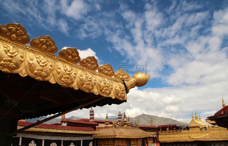 大昭寺,达摩金轮,天空,灵性,水平画幅,符号,户外,云景,屋顶,佛教