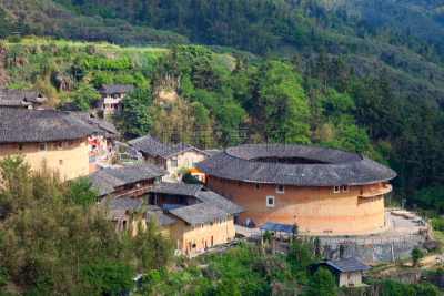 蒂卢,客家族,福建省,中国,房屋建设,传统,永定,厦门,水平画幅,古老的