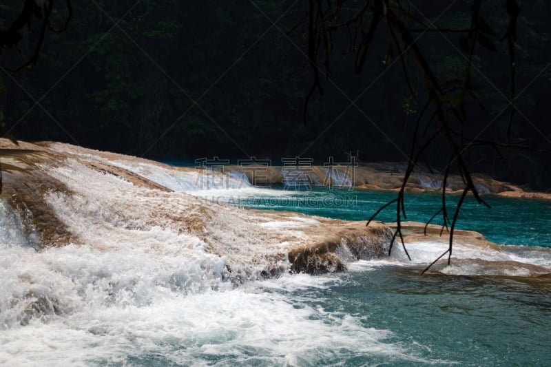 agua azul cascades,瀑布,帕伦克,恰帕斯州,水,美,水平画幅,热带雨林,户外,雨林