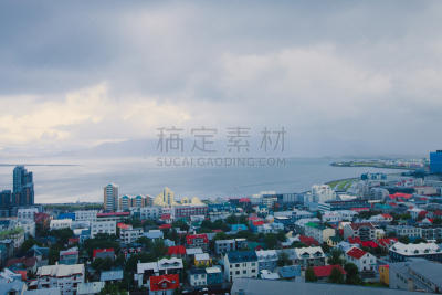 冰岛国,雷克雅未克,城市天际线,航拍视角,自然美,海港,角度,宽的,水平画幅