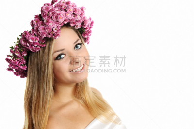 美,花环,纯净,夏天,化妆用品,仅成年人,长发,花束,头发,青年人