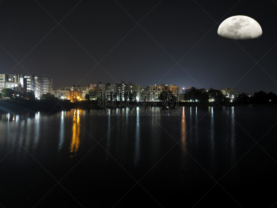 月亮,美,水平画幅,夜晚,无人,曙暮光,户外,完美,都市风景,建筑业