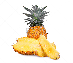 菠萝,一半的,分离着色,白色背景,熟的,完整,切片食物,泰国食品,多汁的,维生素