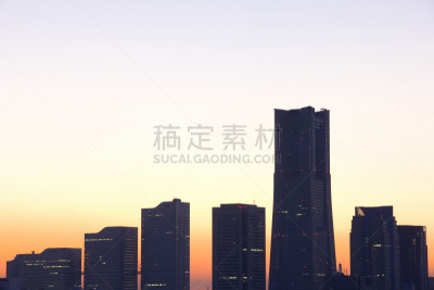 黎明,横滨高速铁路,建筑外部,留白,水平画幅,无人,日本,早晨,城市,建筑结构
