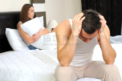 问题,勃起功能障碍,床,女人,头痛,水平画幅,青年伴侣,伴侣,人,性感