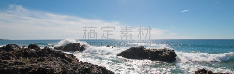 海滩,岩石海岸线,圣路卢卡斯,波浪,墨西哥,下加利福尼亚州,托多斯圣托斯,在之间,水,天空