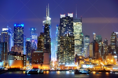 下曼哈顿区,42街,曼哈顿时代广场,哈德逊河,水平画幅,夜晚,无人,曙暮光,户外,都市风景