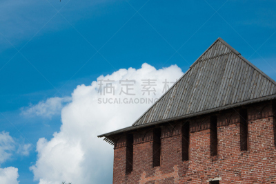 塔,克罗姆纳,城墙,天空,水平画幅,无人,古老的,夏天,户外,要塞