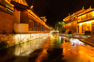 夜晚,古城,丽江,水,水平画幅,无人,户外,过去,城镇,著名景点