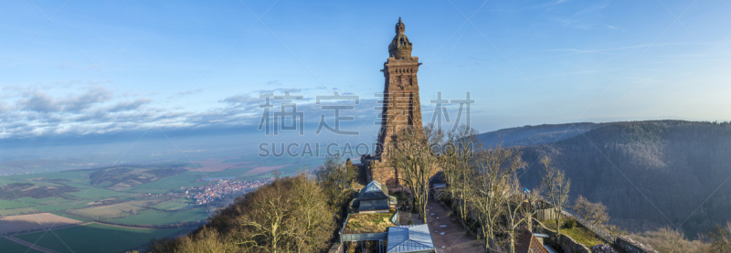 纪念碑,威廉二世,图林根州,天空,水平画幅,绿色,蓝色,全景,夏天,户外
