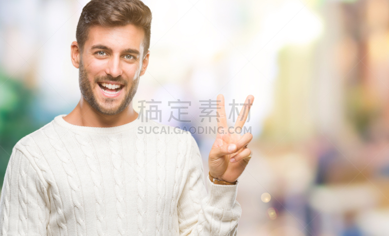 毛衣,使眼色,男人,冬天,男性美,青年人,衣服,v sign,微笑,覆盖