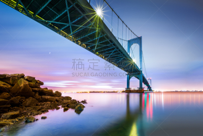 白石镇,桥,布朗克斯,法拉盛,水,天空,水平画幅,夜晚,无人,月亮