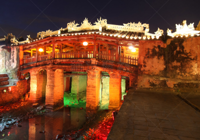 会安,越南,廊桥,岘港省,越南中部,水平画幅,夜晚,无人,古老的,当地著名景点