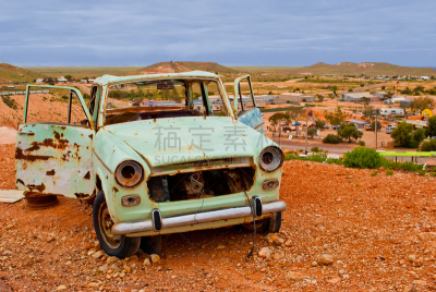coober pedy,南澳大利亚,生锈的,汽车,被抛弃的,北领地州,水平画幅,地形,无人,偏远的