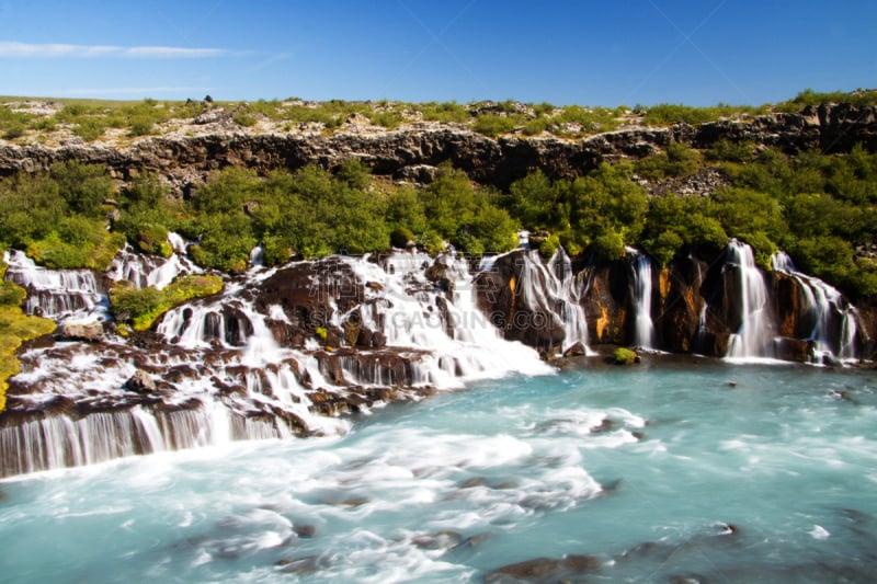 hraunfossar,瀑布,冰岛国,水,天空,水平画幅,巨大的,户外,石头,非凡的