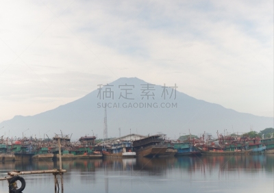 印度尼西亚,井里汶,看,海滩,山,船,自然美,石头,户外,天空