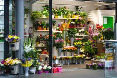 花店,花市,商店,街市,水平画幅,无人,户外,仅一朵花,花束,植物