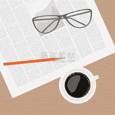咖啡,眼镜,纸,水笔,文章,正面视角,无人,绘画插图,古老的