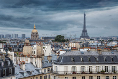Paris rooftops. Eiffel Tower and L'hôtel des Invalides, Paris, France