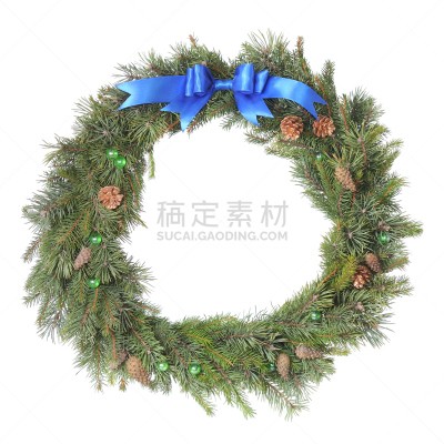 蓝色,月桂花冠,蝴蝶结,圆形,无人,符号,圣诞树,组物体,背景分离
