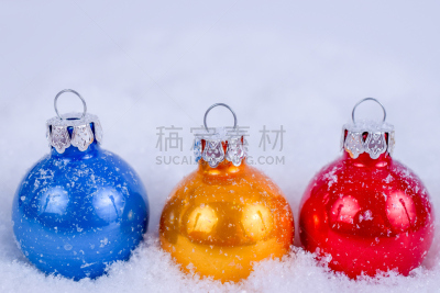 球,贺卡,留白,雪,雪花,新年前夕,在下面,多色的,特写