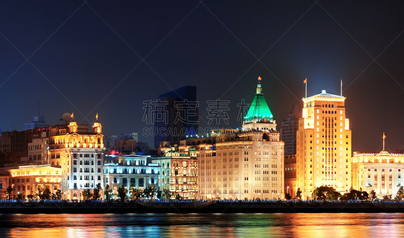 建筑,上海,水平画幅,夜晚,无人,全景,城市天际线,户外,滨水,都市风景
