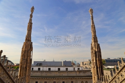 米兰,屋顶,古老的,尖顶,夏天,石材,都市风景,长方形会堂