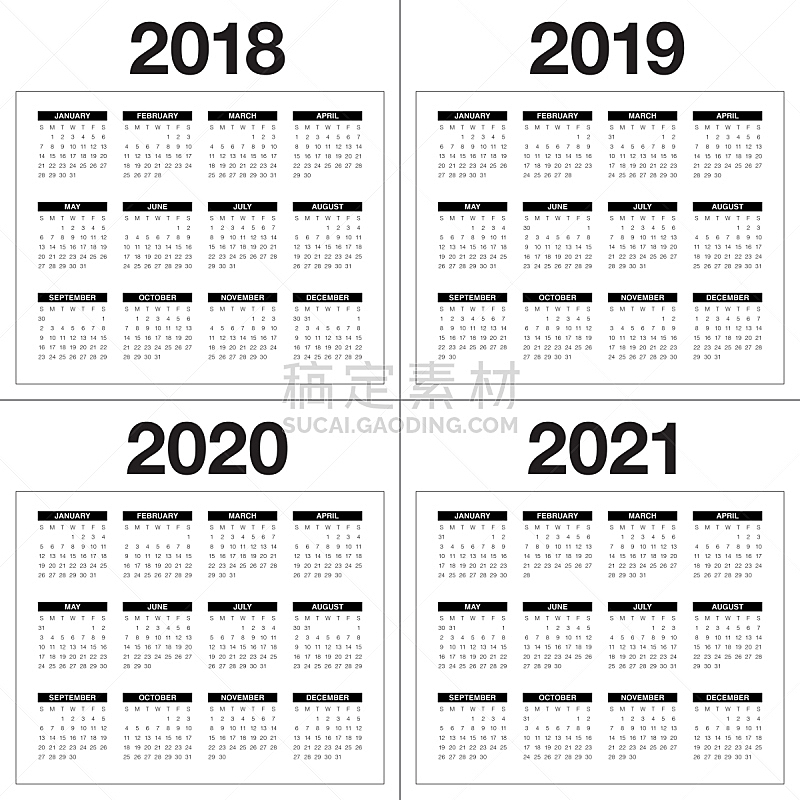 日历,2021,模板,2019,2018,矢量,2020,无人,历日,绘画插图