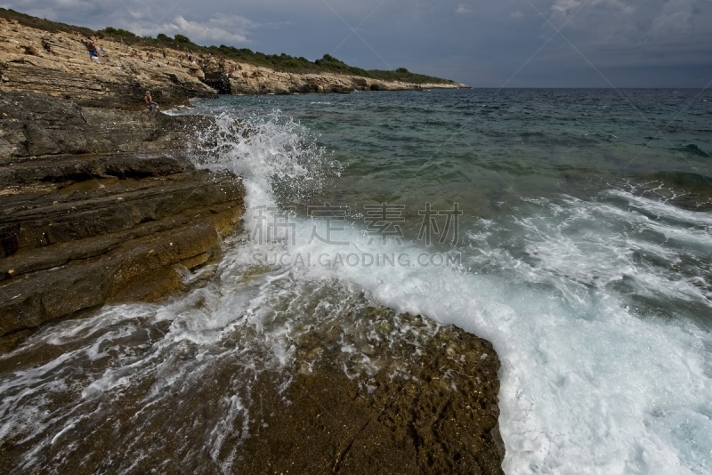 岩石,伊斯特拉,海滩,南,海岸线,波浪,背景,地中海,石头,夏天