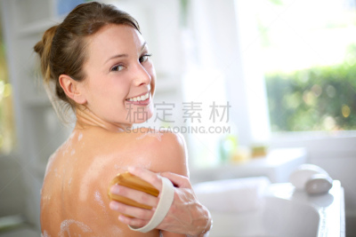 浴盆,水,美,度假胜地,浴室,水平画幅,美人,健康,背面视角