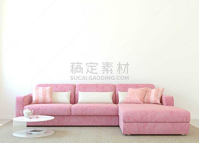粉色,沙发,茶几,玻璃,正面视角,住宅房间,水平画幅,形状,无人,小毯子
