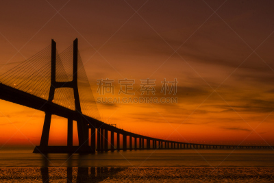 瓦斯科达伽马,里斯本,水平画幅,黎明,无人,瓦斯科·达·伽马大桥,葡萄牙,桥,摄影,日出