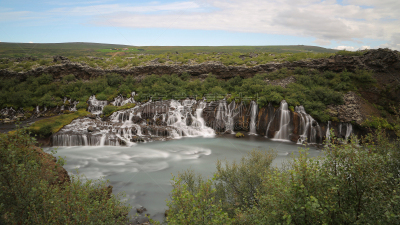 自然,长时间曝光,水平画幅,瀑布,无人,著名景点,hraunfossar,替代能源,河流,户外