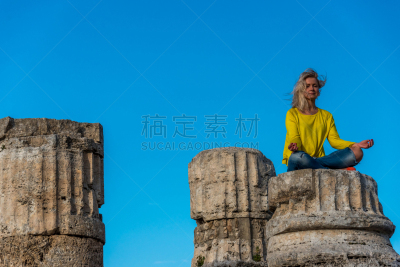 女人,意大利,远古的,罗马风格,平衡折角灯,柱子,安静,禅宗,废墟,金色头发
