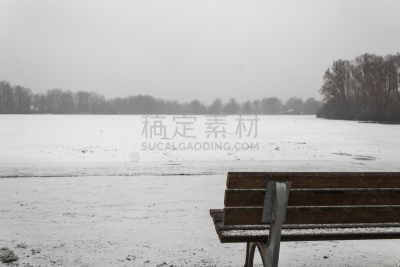 霜,雪,公园长椅,湖,冰,风景,冬天,从上面看过去,寒冷,视角