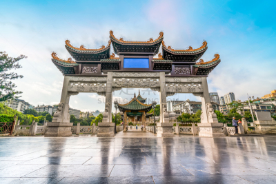 琴码,建筑外部,过去,平衡折角灯,夜晚,亚洲,贵阳,黄昏,图像,现代