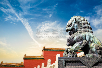 狮子,北京,故宫,青铜,铜像,禁止的,宫殿,宏伟,大门,世界遗产