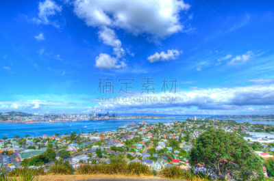 桨叉架船,奥克兰,护身符,维多利亚山,西雅图太空针塔,地下通道,奥克兰区,水平画幅,无人,海港