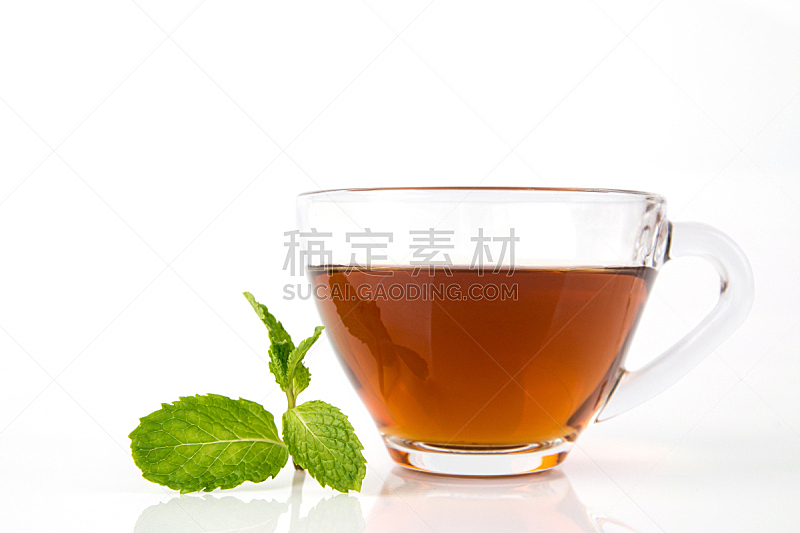 茶,杯,白色背景,薄荷,红辣椒,水,褐色,芳香的,水平画幅,无人