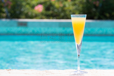 玻璃杯,贝里尼,葡萄酒,水,留白,度假胜地,酒店游泳池,休闲活动,普罗赛柯起泡酒,水平画幅