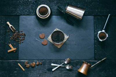 咖啡杯,烤的,土耳其式咖啡壶,背景,小豆蔻,咖啡,概念,摩卡咖啡,饼干,豆