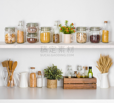 架子,成分,多样,厨房,极简构图,白色背景,个人随身用品,褐色,新的,水平画幅